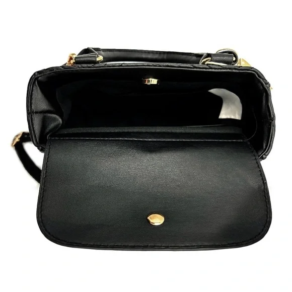 Valentino Orlandi Quilted Black Vegan Leather Satchel / Crossbody – NWT - Picture 5 of 7